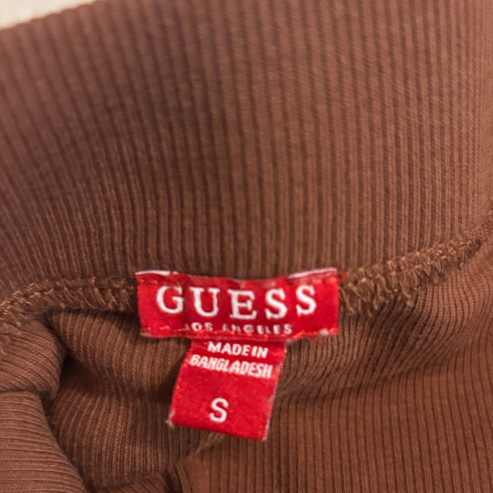 Guess Chocolate Ribbed Knit Top